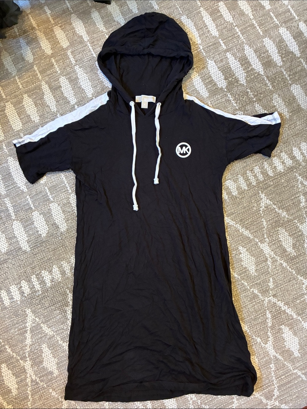 Michael Kors Black Hooded Tee Mini Dress with White Accents